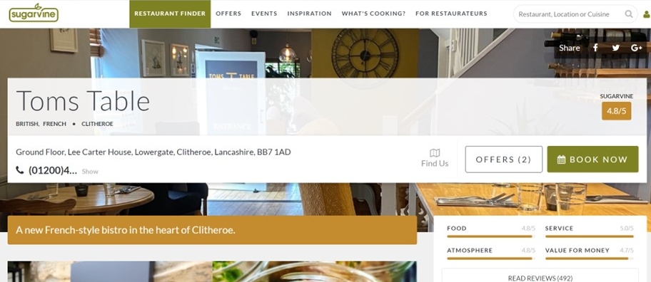 toms table sugarvine listing